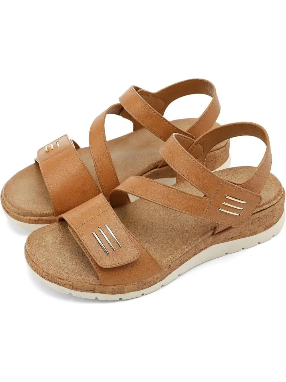 Women's Light Brown Summer Open Toe Adjustable Ankle Straps Comfortable Sandals